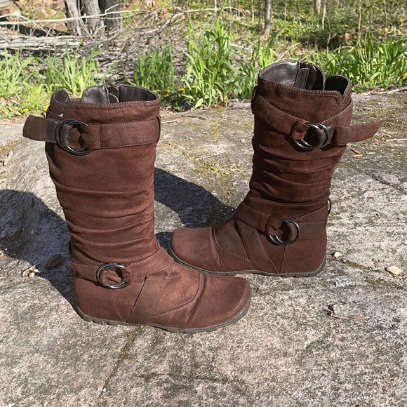 Top Moda Lined Womens 12” Tall Brown Boots Size 5 Faux Suede Fashion - Picture 2 of 12